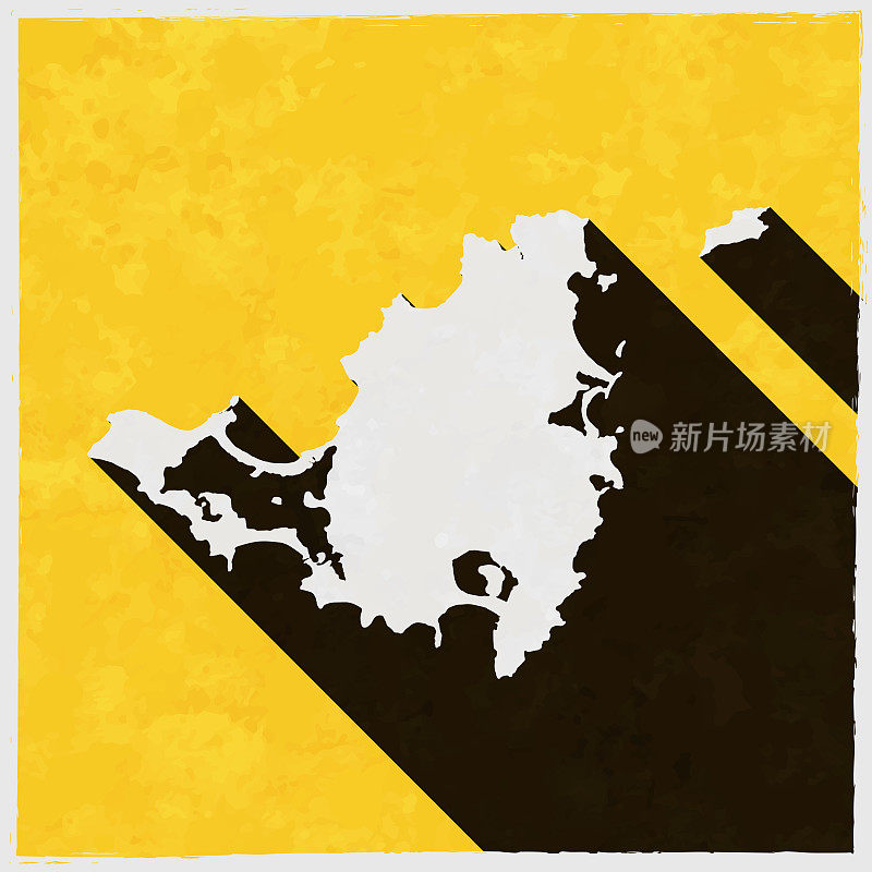Sint Maarten岛地图，纹理黄色背景上有长长的阴影